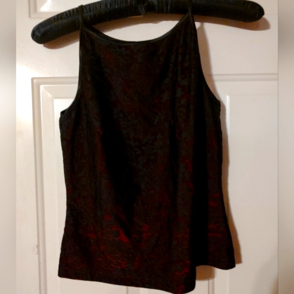 🐈‍⬛🎀🐈‍⬛ Sultry Gothic Bebe Black Floral Velvet & Crimson Scarlet Red Top - LJ - Picture 4 of 12
